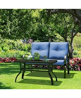 Gymax 2PCS Outdoor Loveseat & Table Set Cushioned Patio Furniture Set Yard Garden