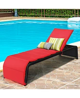 2 Pcs Patio Rattan Lounge Chair Chaise Recliner Back Adjustable Cushioned