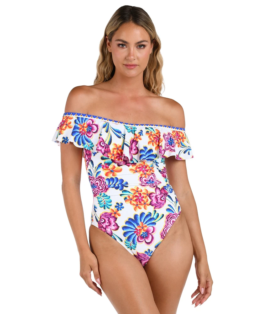 La Blanca Women's Paradiso Off-The-Shoulder Ruffled Swimsuit