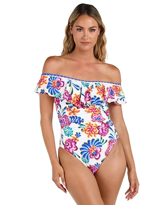 La Blanca Women's Paradiso Off-The-Shoulder Ruffled Swimsuit