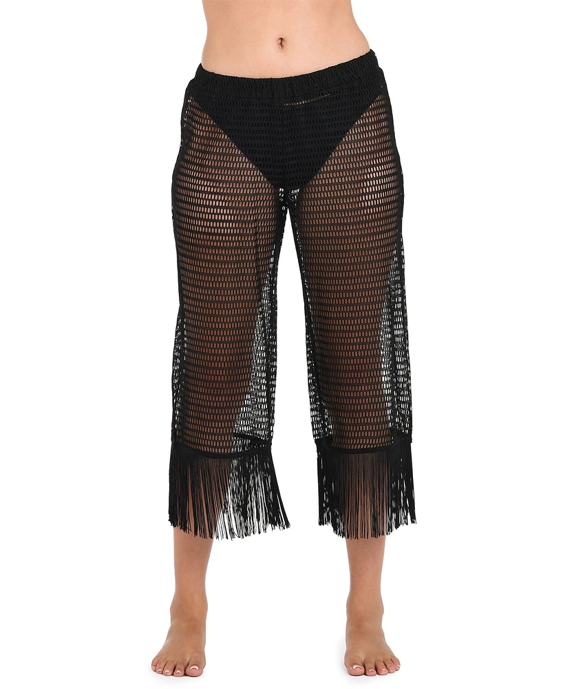La Blanca Women's Mesh Fringed Cropped Cover-Up Pants