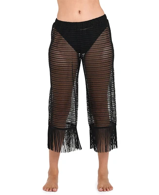 La Blanca Women's Mesh Fringed Cropped Cover-Up Pants