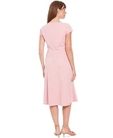 London Times Petite Sweetheart-Neck Cap-Sleeve Dress