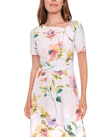 London Times Petite Printed Tie-Neck Fit & Flare Dress