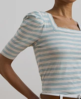 Lauren Ralph Women's Striped Cotton Jersey Puff-Sleeve Tee
