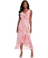 London Times Petite Short-Sleeve Chiffon Maxi Dress