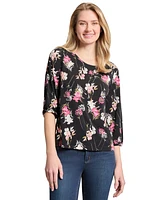 Jones New York Women's Floral Print 3/4-Sleeve Top