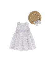 Blueberi Boulevard Baby Girls 2-Piece Fit and Flare Back Cutout Dress Sunhat Set