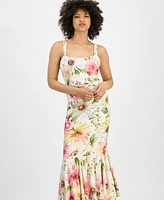 Guess Women's Floral-Print Ruffled-Hem Midi Dress