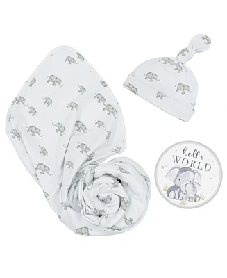 Living Textiles Baby Boys and Girls 3-Piece Elephant Heritage Collection Hello World Gift Set