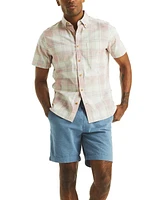 Nautica Men's Short Sleeve Button-Down Plaid Oxford Shirt