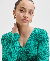 I.n.c. International Concepts Petite Printed Ruched Top, Exclusively at Macy's