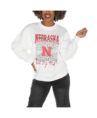 Gameday Couture Women's White Nebraska Huskers Drop Shoulder Fleece Pullover Sweatshirt