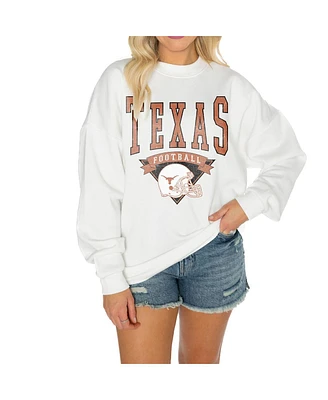 Gameday Couture Women's White Texas Longhorns Good Vibes Premium Fleece Drop Shoulder Pullover Sweatshirt