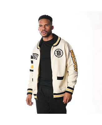 The Wild Collective Men's and Women's Cream Boston Bruins Jacquard Full-Zip Sweater