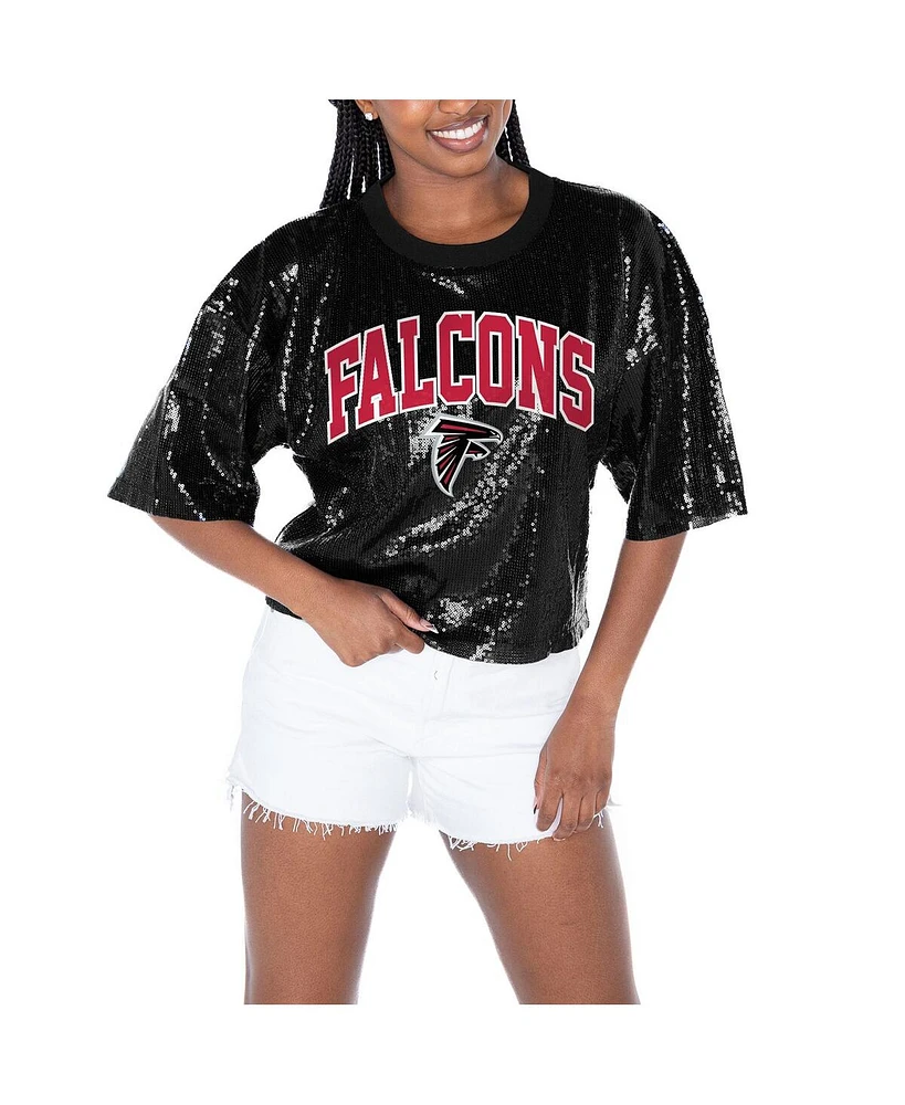 Gameday Couture Women's Black Atlanta Falcons Rise Up Sequin Cropped T-Shirt