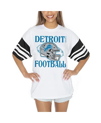 Gameday Couture Women's White Detroit Lions Vintage Look Contrast Mesh Striped Raglan T-Shirt