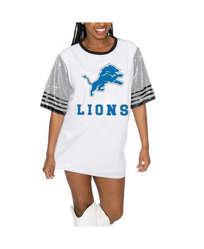 Gameday Couture Women's White/Gray Detroit Lions Bling It Full Sequin Jersey Dress