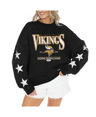 Gameday Couture Women's Black Minnesota Vikings Rhinestone Star Sleeve Settle the Score Tri-Blend Pullover