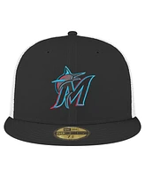 New Era Men's Black Miami Marlins Team Color 59FIFTY Trucker Fitted Hat