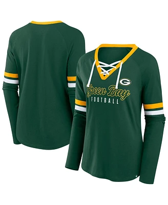 Fanatics Women's Green Bay Packers Plus Won Done Lace-Up V-Neck Long Sleeve T-Shirt