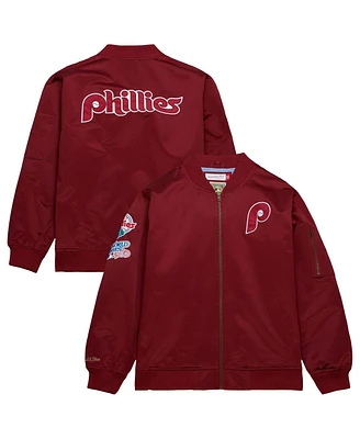 Mitchell & Ness Men's Burgundy Philadelphia Phillies Vintage Logo Satin Full-Zip Bomber Jacket