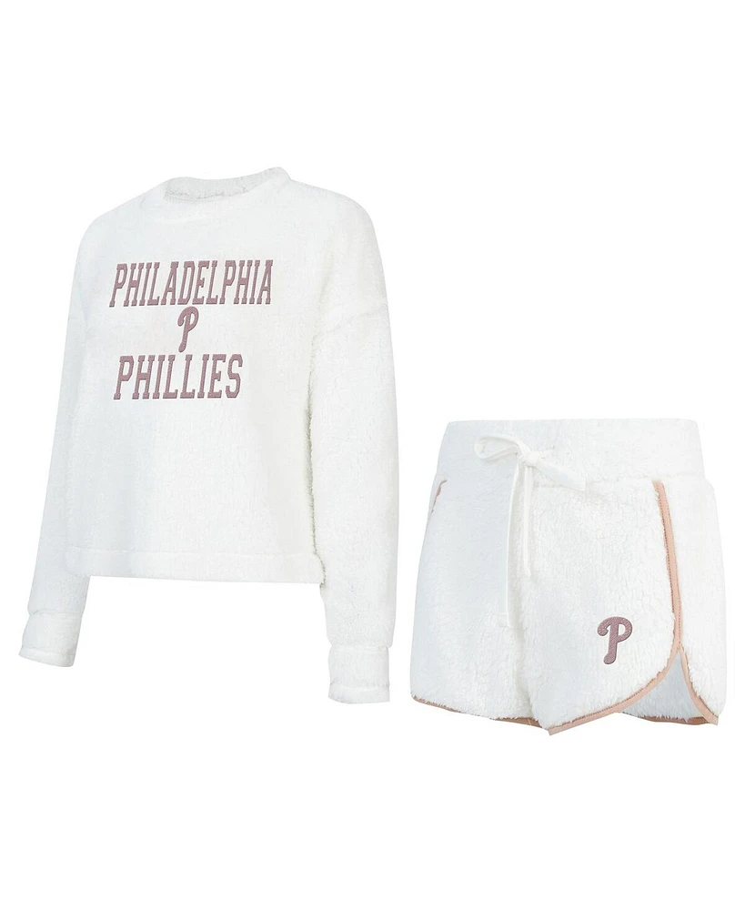 Concepts Sport Women's White Philadelphia Phillies Painter Sherpa Long Sleeve T-Shirt Short Set