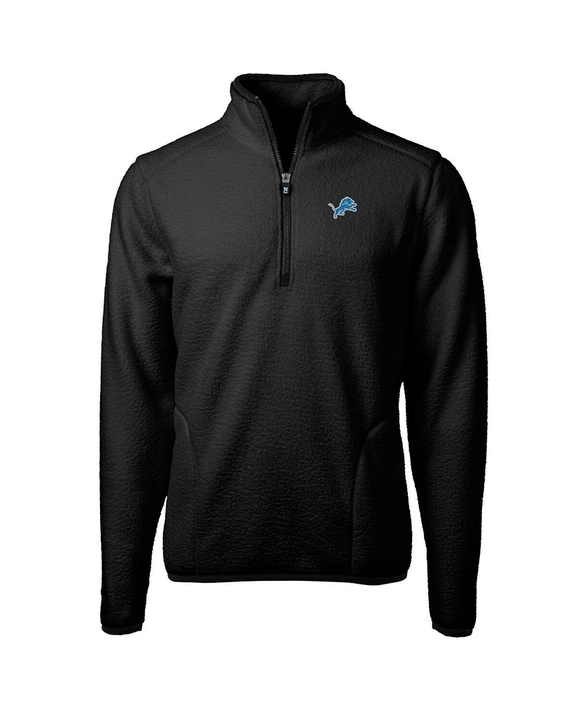 Cutter & Buck Men's Black Detroit Lions Big Tall Cascade Sherpa Fleece Quarter-Zip Pullover Jacket