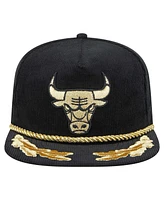 New Era Men's Black Chicago Bulls Corduroy Gold Leaf Golfer Snapback Hat