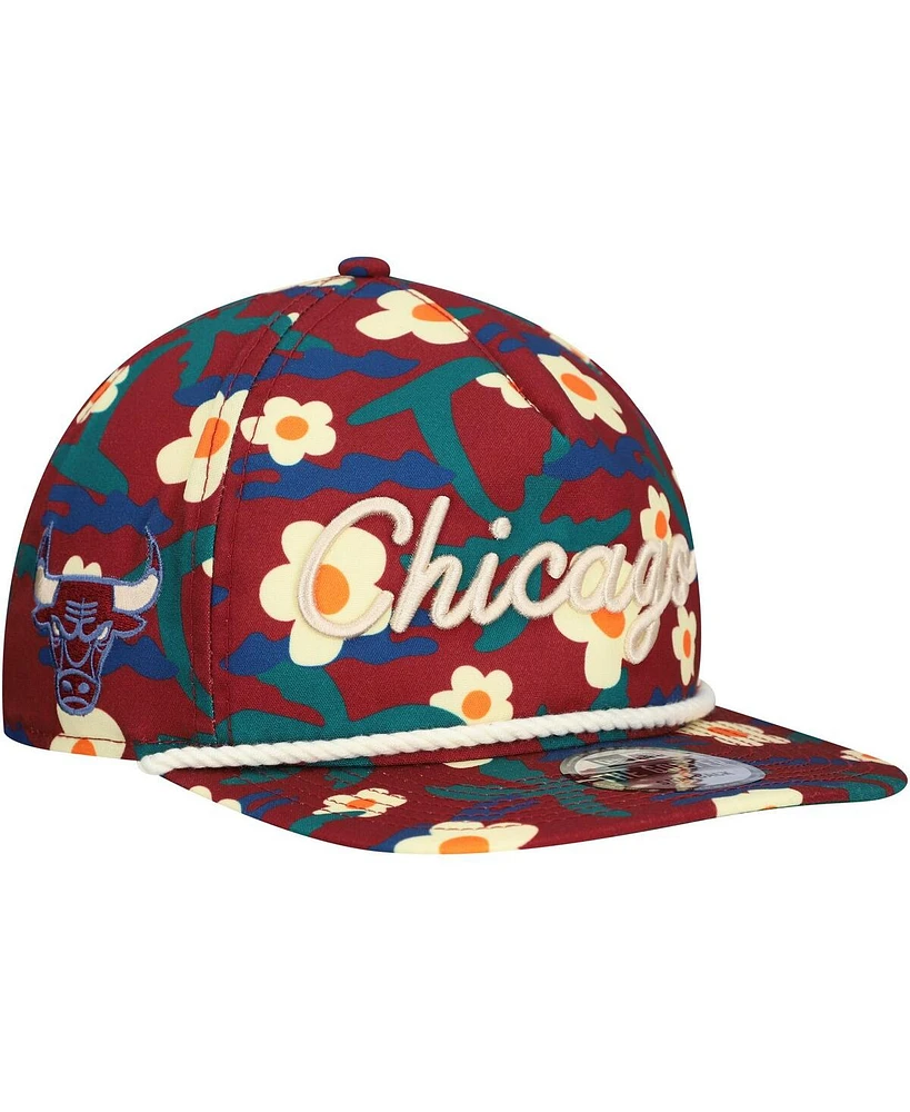 New Era Men's Crimson Chicago Bulls Vacation Floral Golfer Snapback Hat