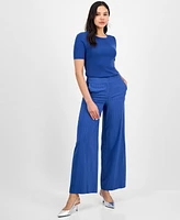 Tahari Asl Women's Pinstripe Mid-Rise Wide-Leg Pants