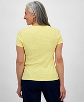 Style & Co Petite Major Dot Short-Sleeve Henley Top, Exclusively at Macy's