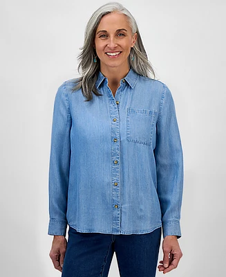 Style & Co Petite Chambray Button-Down Perfect Shirt, Exclusively at Macy's