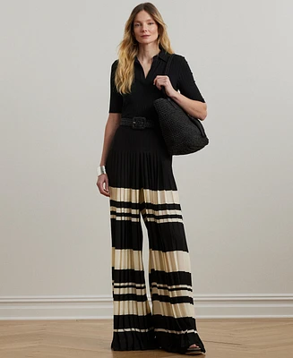 Lauren Ralph Women's Striped Pleated Georgette Wide-Leg Pants