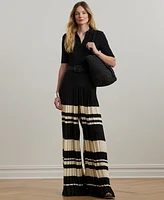 Lauren Ralph Women's Striped Pleated Georgette Wide-Leg Pants