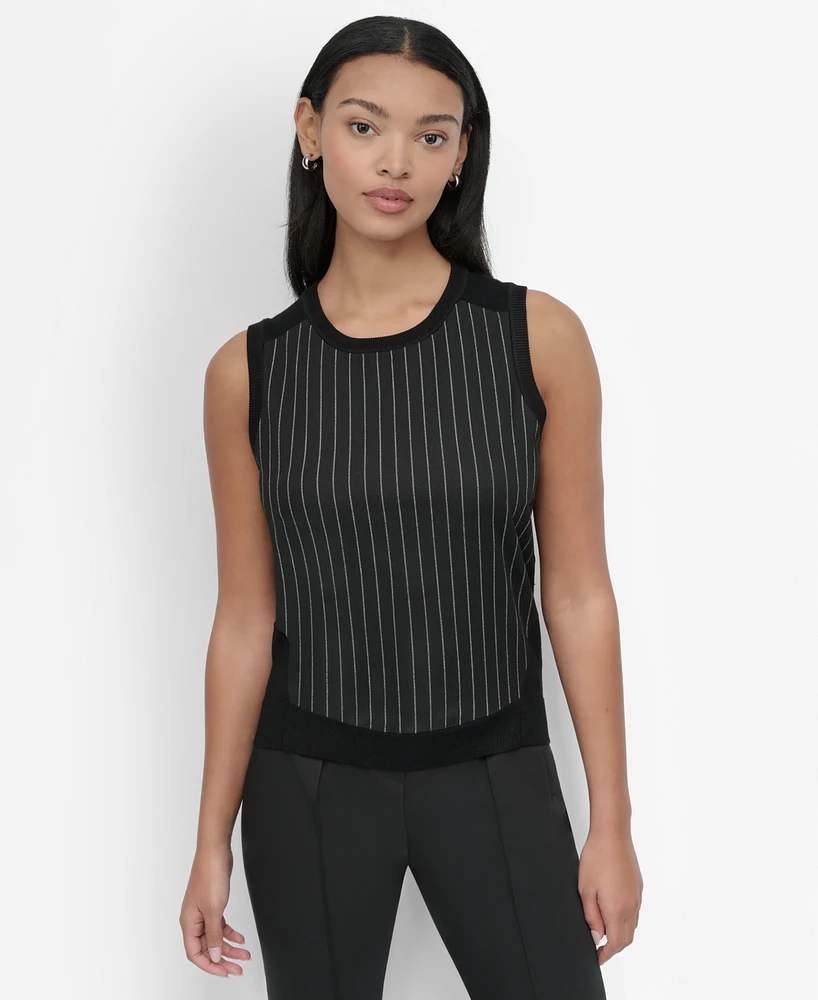 Dkny Petite Mixed Media Sleeveless Knit Top