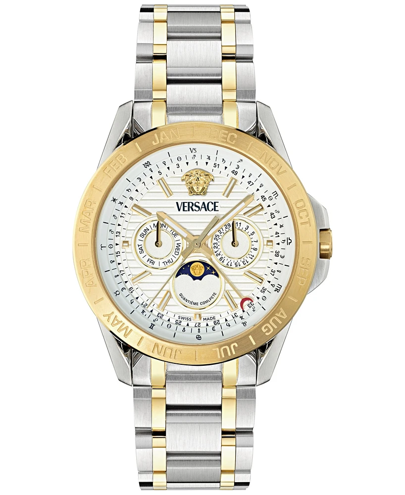 Versace Men's Swiss V-Galaxy Moonphase Two-Tone Stainless Steel Bracelet Watch 43mm