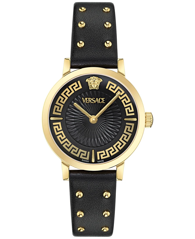 Versace Women's Swiss Greca Fortuna Black Leather Strap Watch 35mm