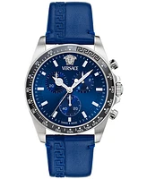 Versace Men's Swiss Chronograph Greca Blue Leather Strap Watch 43mm