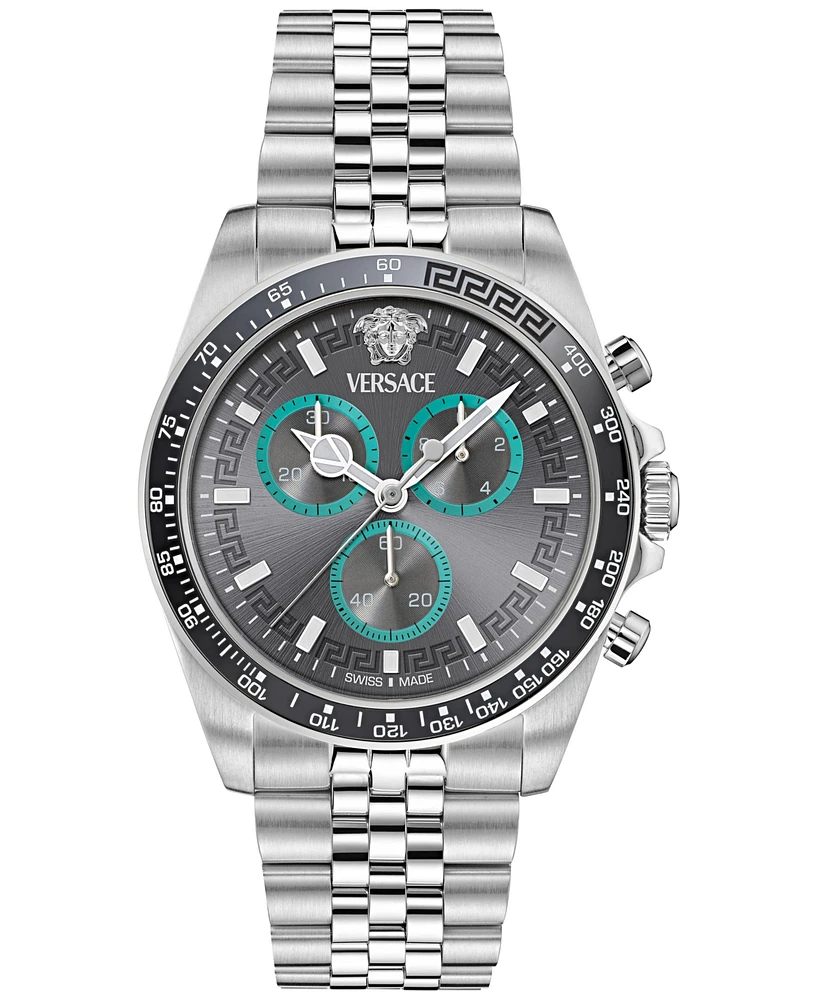 Versace Men's Swiss Chronograph Greca Wave Stainless Steel Bracelet Watch 43mm