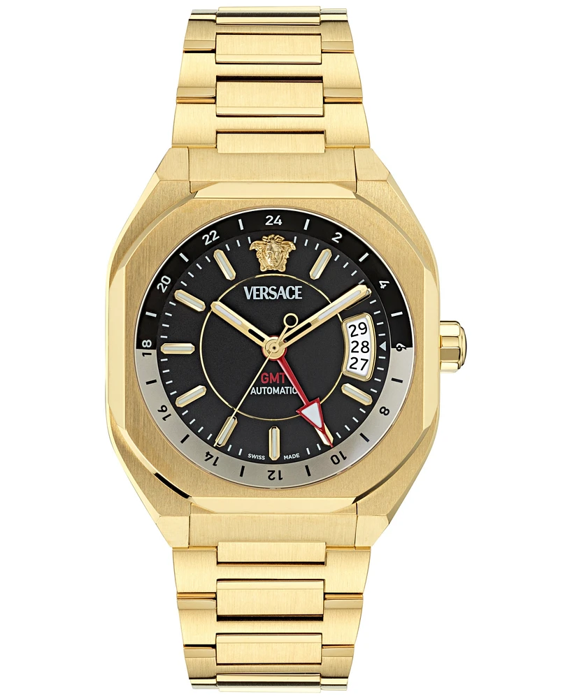 Versace Men's Swiss Automatic V-Contempo Gmt Gold Ion Plated Bracelet Watch 40x48mm