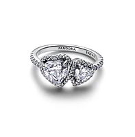 Pandora Sterling Silver Sparkling Halo Hearts Ring