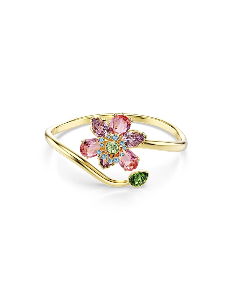 Swarovski Idyllia Mixed Cuts Flower Multicolored Gold-Tone Plated Bangle Bracelet
