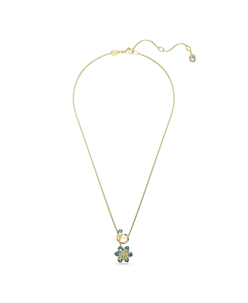 Swarovski Idyllia Mixed Cuts Flower Blue Gold-Tone Plated Pendant Necklace