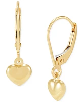 Small Heart Drop Earrings in 14k Yellow Gold