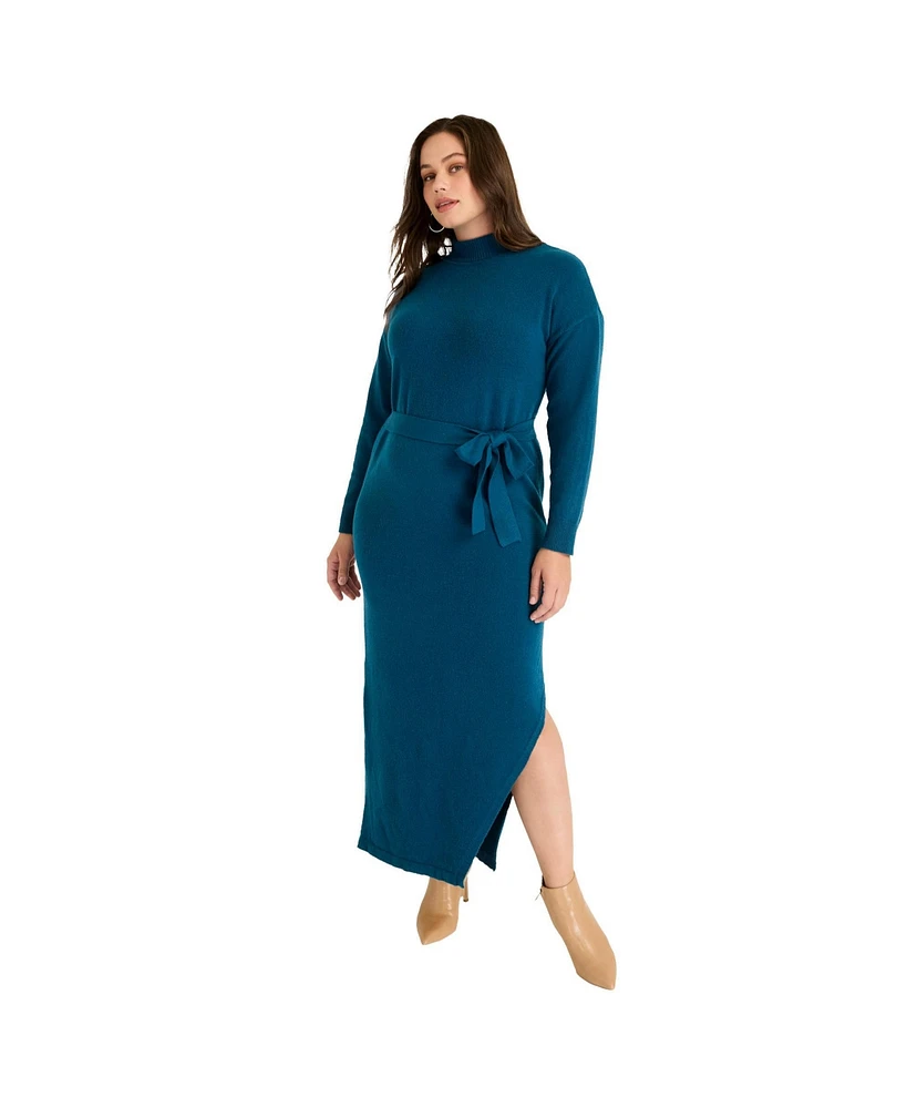 June + Vie Women's Plus Size Turtleneck Sweater Dress