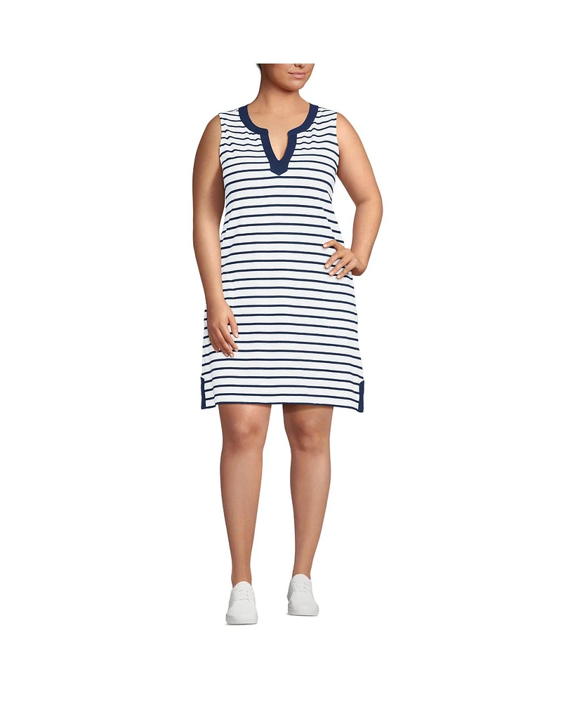 Lands' End Plus Cotton Jersey Notch Neck Dress
