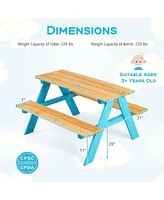Kids Picnic Table Set Children Outdoor Wooden Table with Bench Seats Backyard