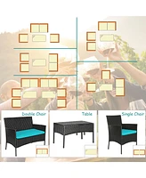 8PCS Patio Rattan Furniture Set Cushioned Sofa Coffee Table Backyard Turquoise