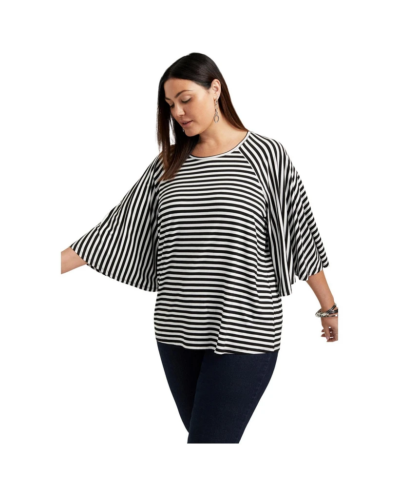 June + Vie Plus Size June + Vie Flared Raglan Sleeve Breton Tee